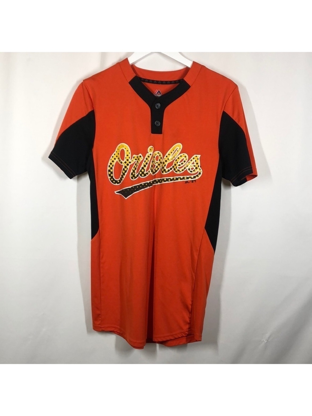 Majestic Orange & Black Orioles Short Sleeve Henley Tee